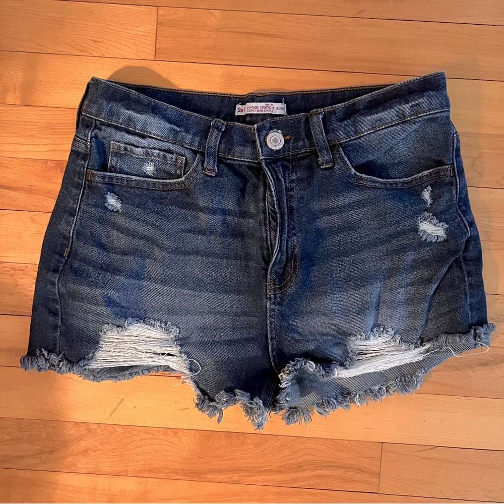 Distressed jean shorts